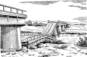 Мост после обрушения пролет­ных строений